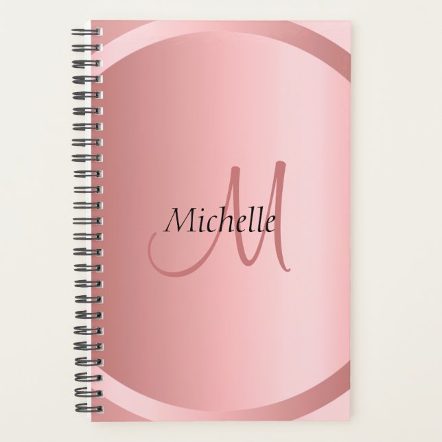 Agenda Elegante Rosa personalizado Monograma de oro moder (Anverso)