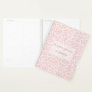 Agenda Elegante Rosa Purpurina de oro Leopard Animal Prin