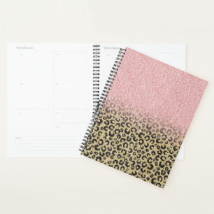 Agenda Elegante Rosa Purpurina dorado Leopardo negro