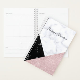 Agenda Elegante rosa purpurina dorado mármol blanco negr