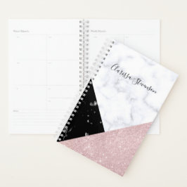 Agenda Elegante rosa purpurina dorado mármol blanco negro