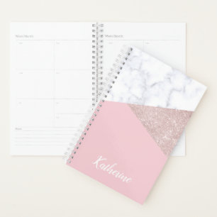 Agenda Elegante rosa purpurina dorado mármol blanco rosa