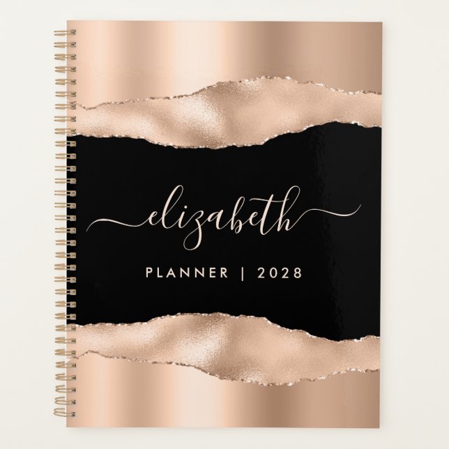 Agenda Elegante Rosa Relieve metalizado dorado Monogramad (Anverso)