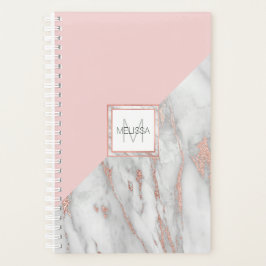 Agenda Elegante Rosa Relieve metalizado dorado rosa Mármo