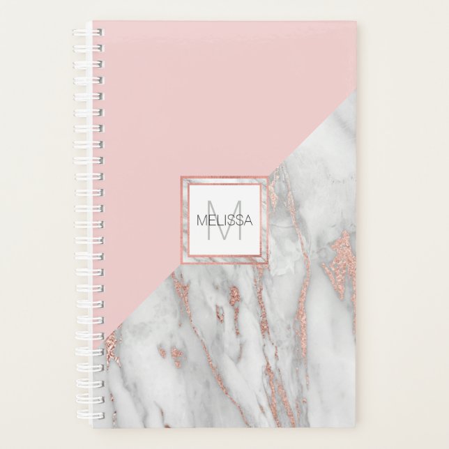 Agenda Elegante Rosa Relieve metalizado dorado rosa Mármo (Anverso)