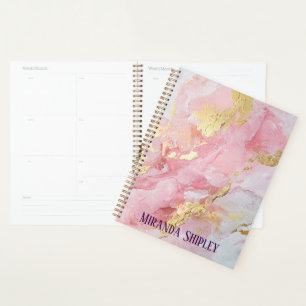 Agenda Elegante Rosa y Oro Pintura Nombre Púrpura