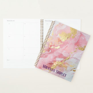 Agenda Elegante Rosa y Oro Pintura Nombre Púrpura