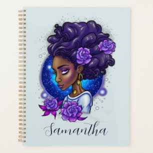 Agenda Elegante Rosas púrpuras afromujer