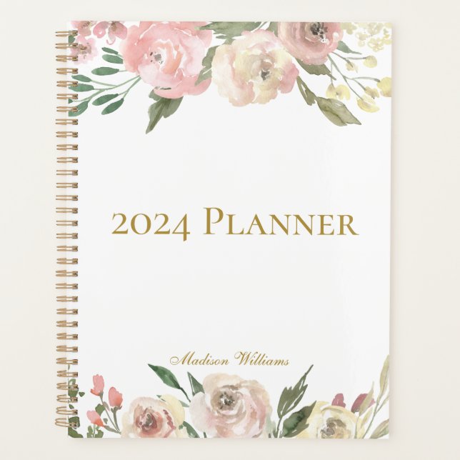 Agenda Elegante Rubor Pink Floral Peony Personalizado 202 (Anverso)