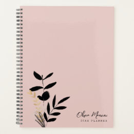 Agenda Elegante Rubor rosa y dorado negro botánico