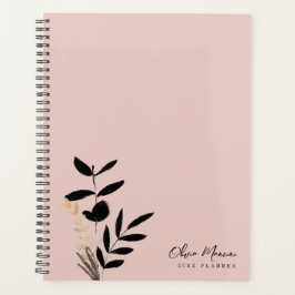 Agenda Elegante Rubor rosa y dorado negro botánico
