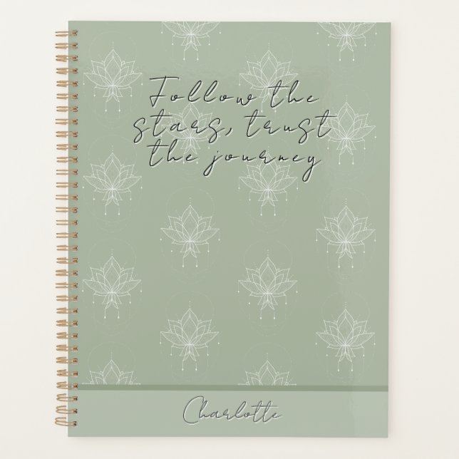 Agenda Elegante Sage Bonito Floral Lotus seguir las estre (Anverso)