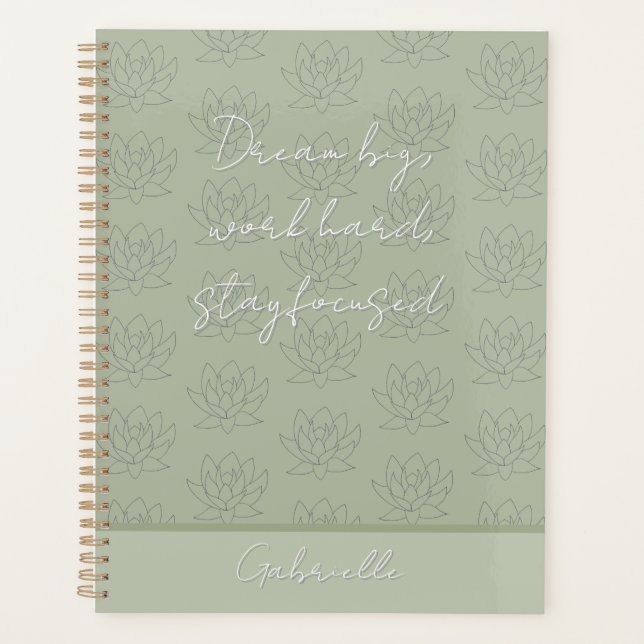 Agenda Elegante Sage Green Bonito Floral Lotus Dream Big (Anverso)