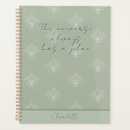 Agenda Elegante Sage Green Bonito Floral Lotus Universo
