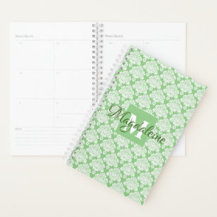 Agenda Elegante Sage Green Lacy Damask Nombre e Inicial