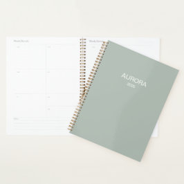 Agenda Elegante Sage Green Nombre Personalizado -
