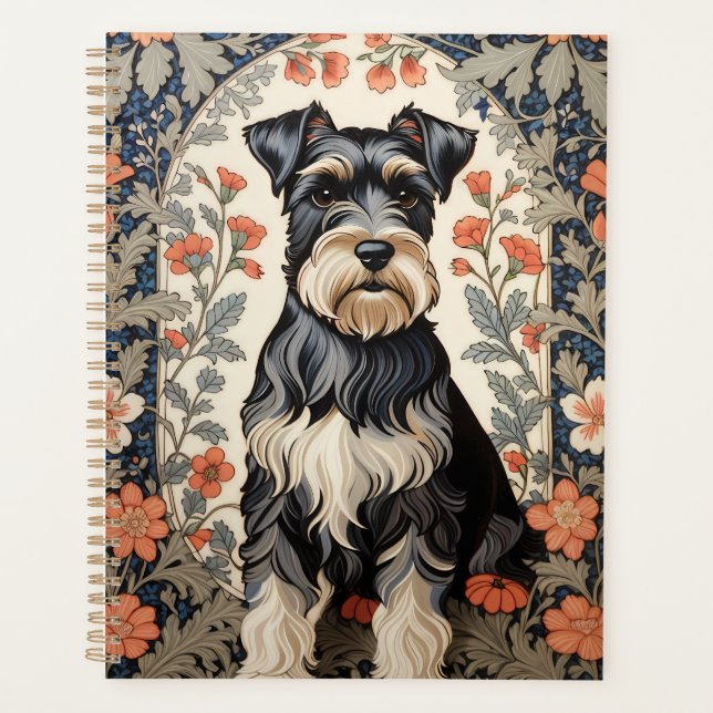 Agenda Elegante Schnauzer Floral Inspirado en William Mor (Anverso)