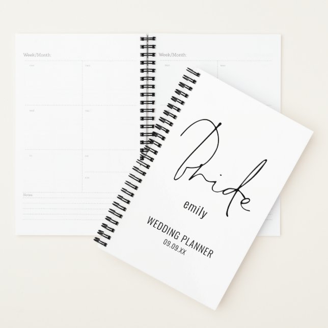 Agenda Elegante Script Bride Name Wedding Planner (Demostración)