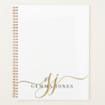 Agenda Elegante Script Gold Monograma Nombre de Iniciales<br><div class="desc">Elegante Guión Monograma Dorado Primer Planner. El estilo minimalista es sencillo y moderno.</div>