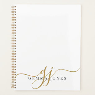 Agenda Elegante Script Gold Monograma Nombre de Iniciales