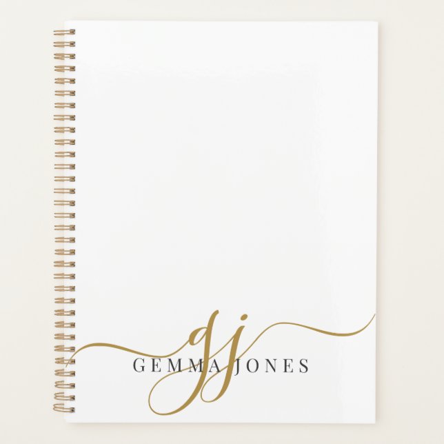 Agenda Elegante Script Gold Monograma Nombre de Iniciales (Anverso)