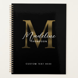 Agenda Elegante Script Metallic Black Gold Monograma