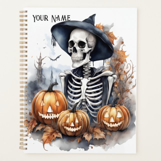 Agenda Elegante Skeleton Halloween acuarela (Anverso)
