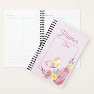 Agenda Elegante Suave Romántico Naturaleza Rosa y Maripos