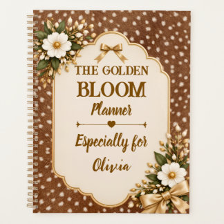 Agenda Elegante Suede Marrón Floral Oro Nombre Personaliz