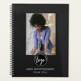 Agenda Elegante tarjeta de identificación negra con logo 