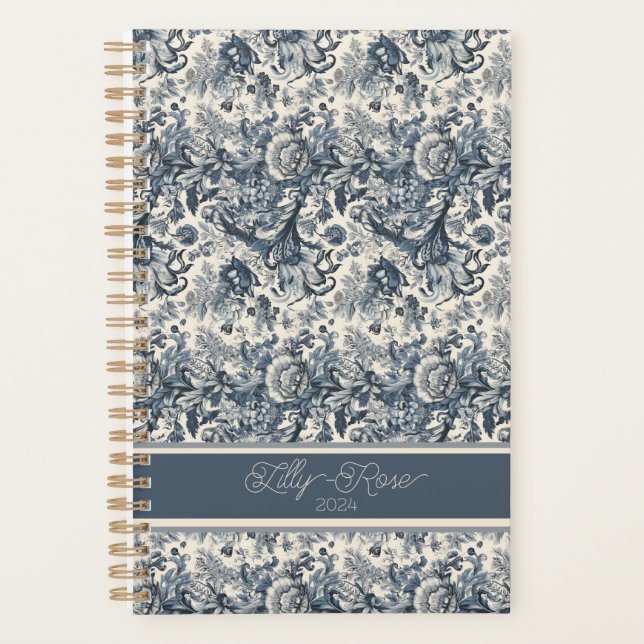 Agenda Elegante tela azul vintage floral Fleurie (Anverso)