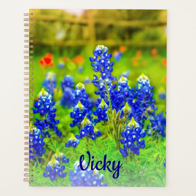 Agenda Elegante Texas Bluebonnets Blue Floral Modern (Anverso)