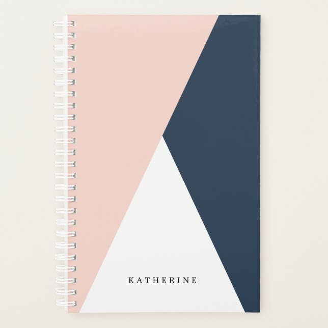 Agenda Elegante triángulos geométricos rosa y azul marino (Anverso)