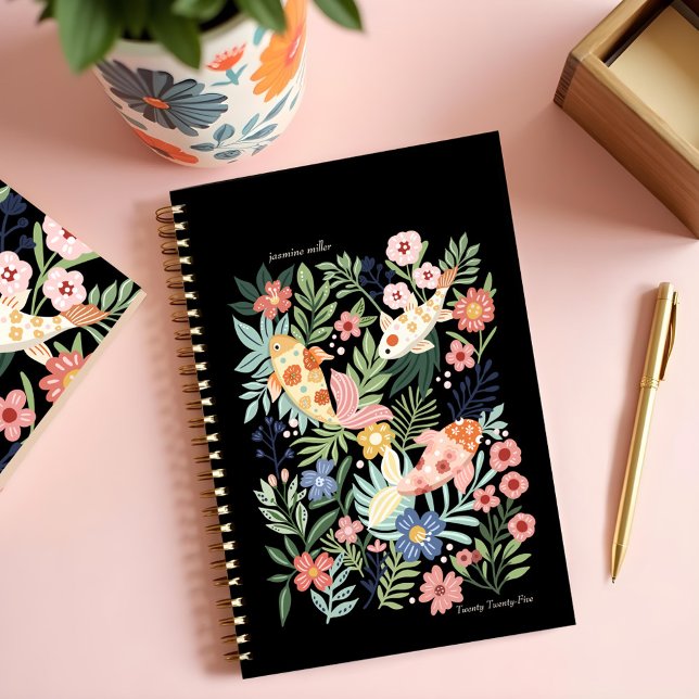 Agenda Elegante Tropical Floral Botánica Koi Fish Pond (Elegant Tropical Floral Botanical Koi Fish Pond Planner (Front))