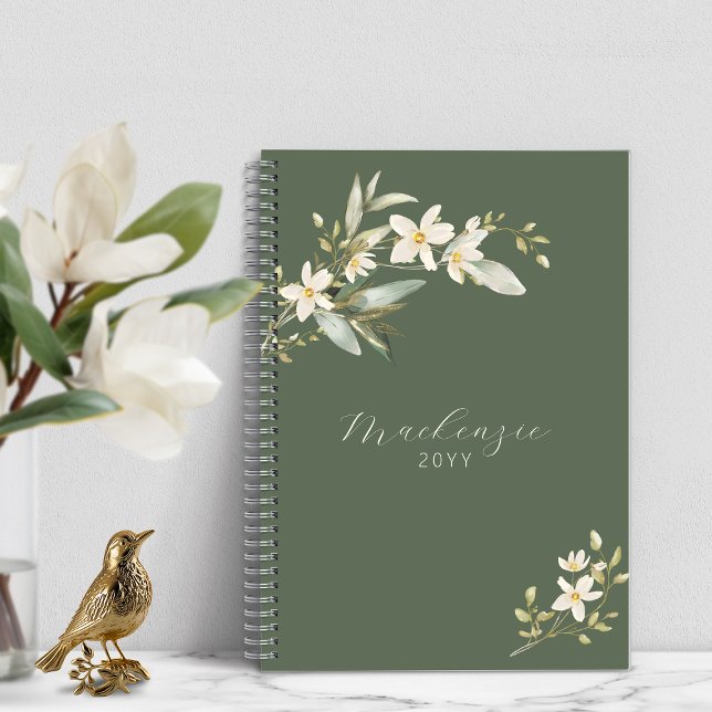 Agenda Elegante vegetación verde de flores silvestres (Elegant Green Wildflower Greenery Botanical Undated  Planner)
