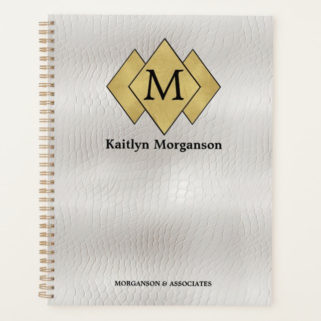 Agenda Elegante y elegante cuero blanco monogramado (Anverso)