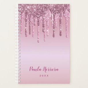 Agenda Elegante y elegante goteo de purpurina rosa dorado