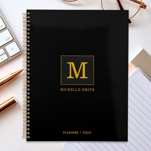 Agenda Elegante y elegante nombre de Monograma de Oro Neg (Subido por el creador)