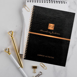 Agenda Elegante y elegante oro de cuero negro monogramado
