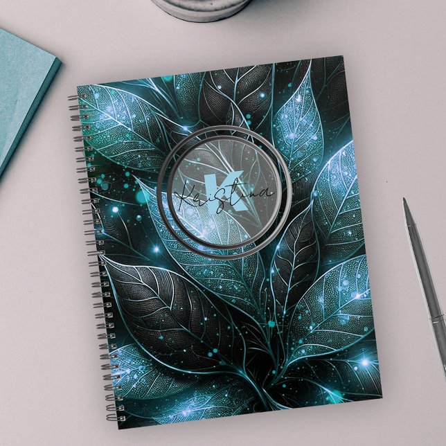 Agenda Elegante y lujoso follaje Verde azulado negro bril (Subido por el creador)
