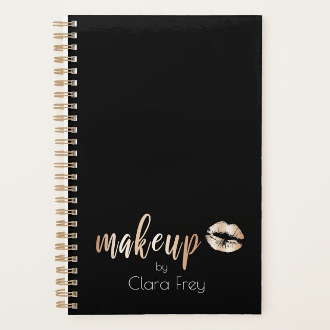 Agenda Elegante y moderno labios y maquillaje de oro rosa (Anverso)