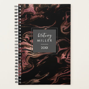 Agenda Elegante y moderno rosa de cobre de mármol negro
