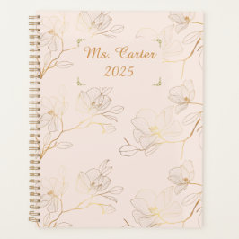 Agenda Elegante y personalizada Floral dorada semanal/men