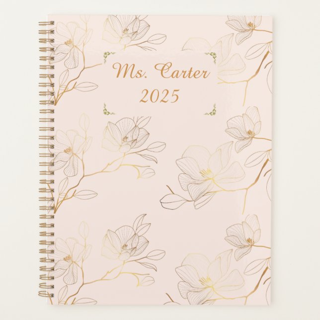 Agenda Elegante y personalizada Floral dorada semanal/men (Anverso)