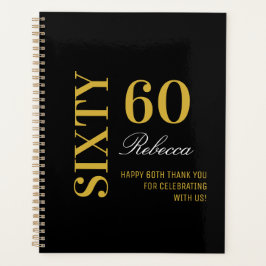 Agenda Elegante y Personalizado Negro y Oro 60 cumpleaños