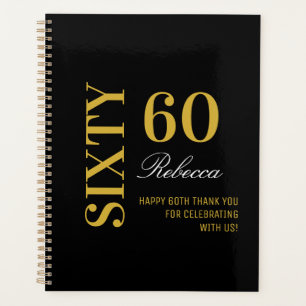 Agenda Elegante y Personalizado Negro y Oro 60 cumpleaños