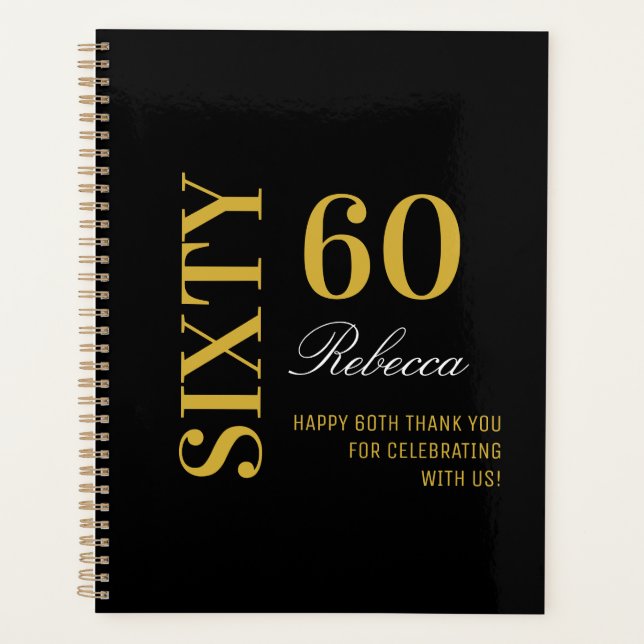Agenda Elegante y Personalizado Negro y Oro 60 cumpleaños (Anverso)