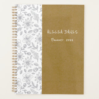 Agenda Elegantes flores simples fondo Kraft sin anticuars