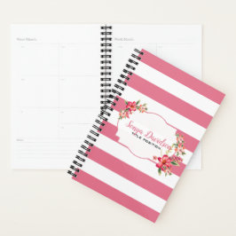Agenda Elegantes franjas rosadas y blancas con flores