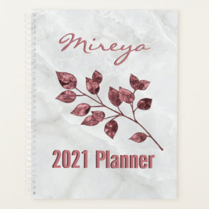 Agenda Elegantes hojas de Relieve metalizado rosa de már